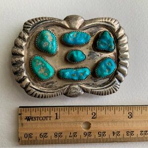 Vintage Southwestern Turquoise and Silver Belt Buckle